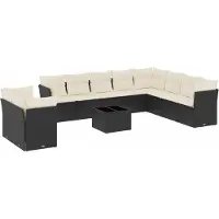 vidaXL Ensemble de salon de jardin 11 pièces avec coussins noir poly rotin