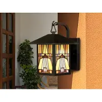 QUOIZEL Applique murale d'extérieur en vitrail, brun foncé, E27, 60 W, Inglenook Outdoor