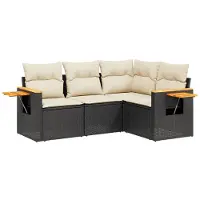 vidaXL Ensemble de salon de jardin 4 pièces avec coussins noir poly rotin