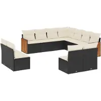 vidaXL Ensemble de salon de jardin 11 pièces avec coussins noir poly rotin