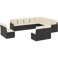 vidaXL Ensemble de 12 canapés de jardin avec coussins noir poly rotin