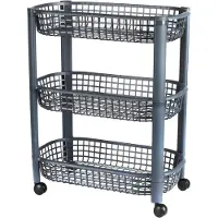 DOCHTMANN Chariot de stockage mobile, 3 étagères, gris, 46,5x26x58,8cm