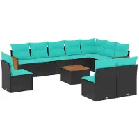 vidaXL Ensemble de 11 canapés de jardin avec coussins, polyrattan noir