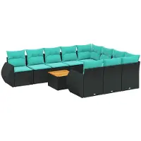 vidaXL Ensemble de 11 canapés de jardin avec coussins, polyrattan noir