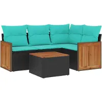 vidaXL Ensemble de 5 canapés de jardin avec coussins, polyrattan noir