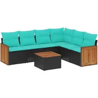 vidaXL Ensemble de 7 canapés de jardin avec coussins, polyrattan noir
