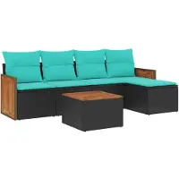 vidaXL Ensemble de 6 canapés de jardin avec coussins, polyrattan noir