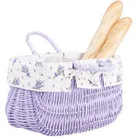 TheWickerStories Panier à provisions en osier, panier en osier viollet, ovale, panier à étrier avec garniture, panier cadeau