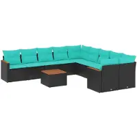 vidaXL Ensemble de 11 canapés de jardin avec coussins, polyrattan noir