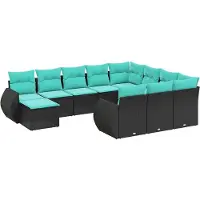 vidaXL Ensemble de 11 canapés de jardin avec coussins, polyrattan noir