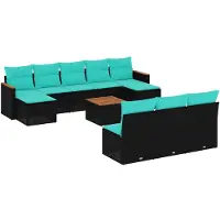 vidaXL Ensemble de 11 canapés de jardin avec coussins, polyrattan noir