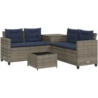 vidaXL Canapé de jardin avec table et coussins, en L, gris, en polyrotin