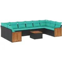 vidaXL Ensemble de 11 canapés de jardin avec coussins, polyrattan noir