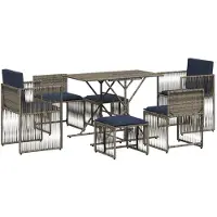 vidaXL Ensemble de salle à manger de jardin 7 pièces avec coussins, en polyrotin gris