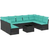 vidaXL Ensemble de 10 canapés de jardin avec coussins, polyrattan noir