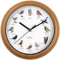 DS Produkte Horloge murale EASYmaxx avec 12 chants d'oiseaux chanteurs avec motifs d'oiseaux naturels Arrêt automatique entre 21 h et 5 h Cadre aspect bois Piles