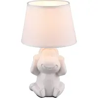 Reality Lampe de table en céramique NILSON singe ne rien entendre abat-jour en tissu blanc 27 cm