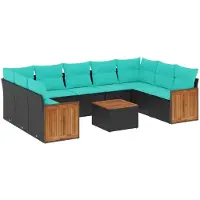 vidaXL Ensemble de 10 canapés de jardin avec coussins, polyrattan noir