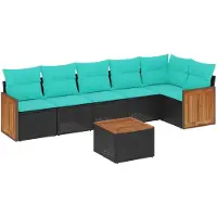 vidaXL Ensemble de 7 canapés de jardin avec coussins, polyrattan noir