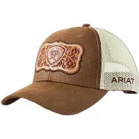 Ariat Casquette Trucker Femme avec Patch Floral en Cuir et Fermeture Snapback - Couleur Marron