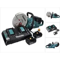 Makita Tronçonneuse sans fil DCE 090 PT2X1 36 V (2x 18 V) 230 mm sans balais + 2 batteries 5,0 Ah + double chargeur