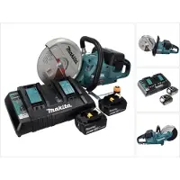 Makita Tronçonneuse sans fil DCE 090 PG2X1 36 V (2x 18 V) 230 mm sans balais + 2 batteries 6,0 Ah + double chargeur