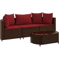 vidaXL Ensemble de salon de jardin 4 pièces avec coussins Marron Poly Rattan