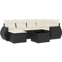 vidaXL Ensemble de salon de jardin 7 pièces avec coussins noir poly rotin