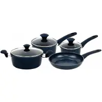 Herzberg HG-04685BLU : batterie de cuisine bleue 7 pièces avec revêtement effet marbre