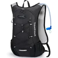 Travelhawk Sac à dos pour boire - Sac à dos de course à pied - Convient aux sacs à eau de 2L - Hydrofuge, léger, réfléchissant - 12L - Noir