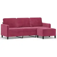 vidaXL Canapé 3 places avec pouf vin rouge 180 cm velours