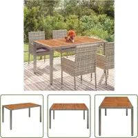 The Living Store Table de jardin avec plateau en bois Gris 150x90x75 cm Poly rotin