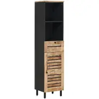 vidaXL Armoire de salle de bain avec porte, marron et noir, 38 x 33,5 x 160 cm