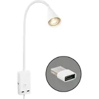 Briloner Justra Lampe de lecture, orientable, 2 ports USB, alimentation par fiche, blanc, 48,5 x 6 x 42,5 cm