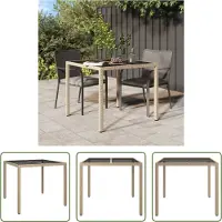 The Living Store Table de jardin 90x90x75 cm Verre trempé Poly Rattan Beige