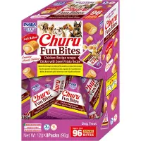 Inaba Churu Churu Fun Bites, XS-XL, poulet et patate douce, boîte de récompense sans céréales pour chiens, 96g