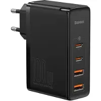 Baseus Chargeur rapide GaN2 Pro 100W 2USB-C+2USB-A noir avec câble USB-C 1M