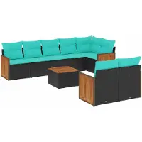 vidaXL Ensemble de 9 canapés de jardin avec coussins, polyrattan noir