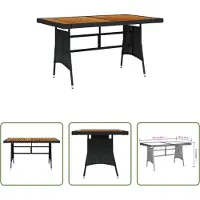 The Living Store Table de jardin noire 130x70x72cm Poly rotin & bois massif acacia