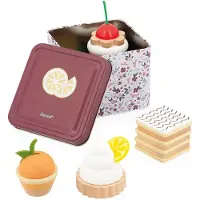 Janod Kit pâtisserie en bois - Cuisine de jeu - Gâteaux dans boîte métallique