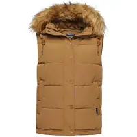 Superdry pour femme. W5011395A Gilet en fourrure synthétique Everest beige (XXS), Casuel, Polyester