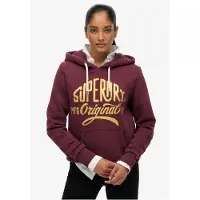 Superdry Femme Coton Métallique Mfg Original Sweat À Capuche, Bordeaux &amp; Jaune - Taille: 36