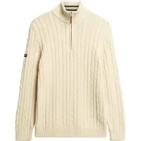 Superdry Homme Pull à Demi-zip en Maille Torsadée en Coton bio Cream Taille: L