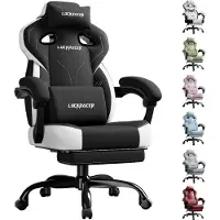 LUCKRACER Chaise de jeu, chaise de bureau avec accoudoirs reliés, coussin en mousse à mémoire, angle d'inclinaison de 90-155° et repose-pieds, tissu fonctionnel résistant