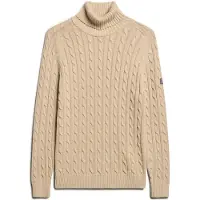 Superdry pour femme. W6110614A Pull ample à mailles en huit et col roulé, couleur taupe (S), Casuel, Coton, Manche longue