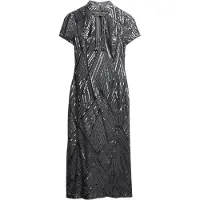 Superdry pour femme. W8012037A Robe midi à paillettes Mandarin gris (S), Fête, Polyester, Manche courte
