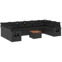 vidaXL Ensemble de salon de jardin 11 pièces avec coussins noir poly rotin