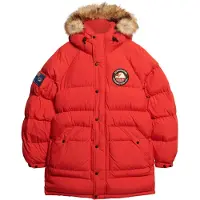 Superdry pour homme. M5011932A Parka longue avec déflecteurs rouge Everest (S), Casuel, Polister recyclé, Durable, Nylon recyclé