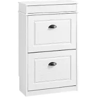 SoBuy FSR78-WG Meuble à chaussures avec 2 abattants, 8 paires, couloir et entrée, 54 x 24 x 82 cm, blanc avec effet bois vieilli