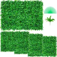 Vevor Panneaux de Buis Artificiels 61 x 40,6 cm Haie Artificielle Réaliste 4 pcs Protection UV Panneaux Muraux de Haie de Buis Construction Solide Frais Faux Feuillage Toile de Fond Décoration Murale
